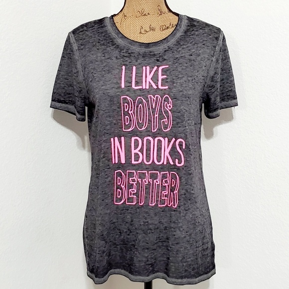 Arizona Jean Co. 'I like boys in books better' Short Sleeve Gray tee Lrg. - Picture 2 of 6